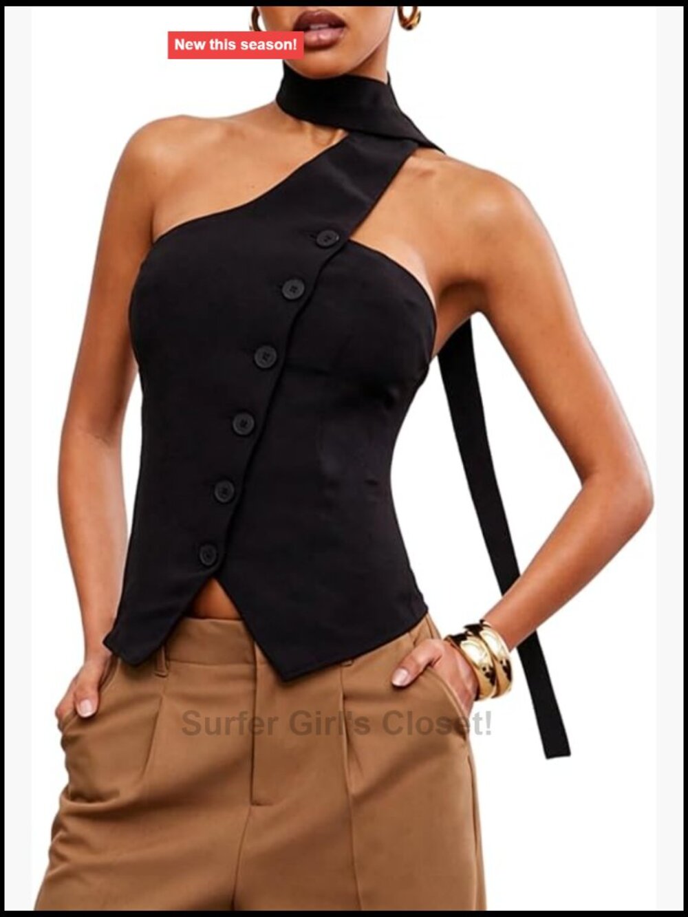 Backless Halter Top Button Down Sleeveless Tank with Scarf